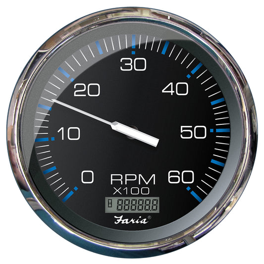 Faria Chesapeake Black 5" Tachometer w/Digital Hourmeter - 6000 RPM (Gas) (Inboard) [33763]